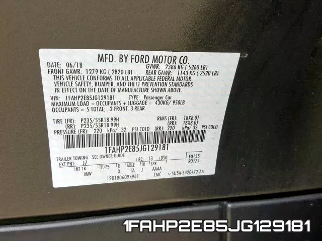 1FAHP2E85JG129181 фото 2