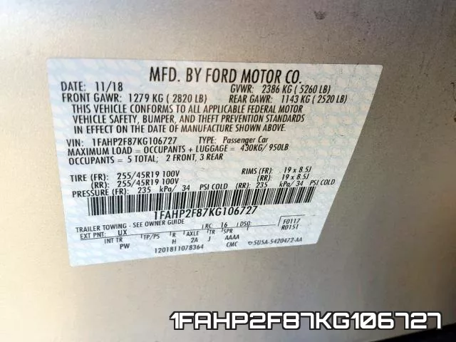 1FAHP2F87KG106727 фото 2