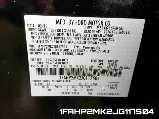 1FAHP2MK2JG117504 фото 2
