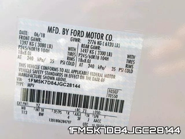 1FM5K7D84JGC28144 фото 2