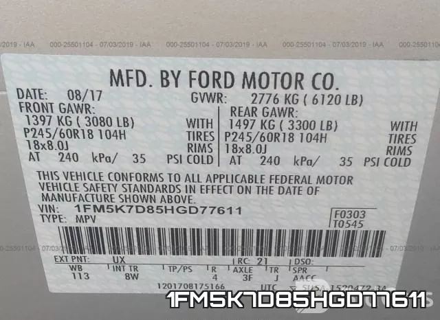 1FM5K7D85HGD77611 фото 10