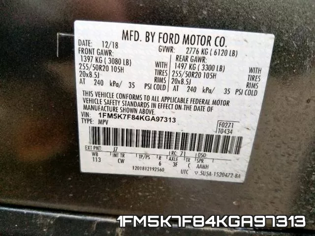 1FM5K7F84KGA97313 фото 2