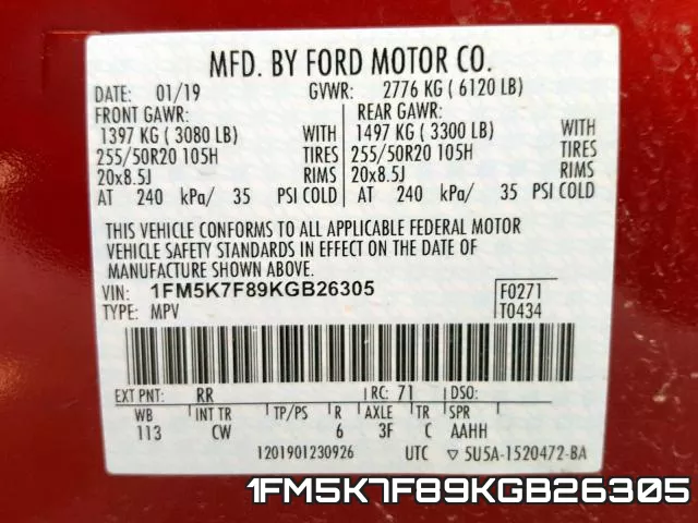 1FM5K7F89KGB26305 фото 2