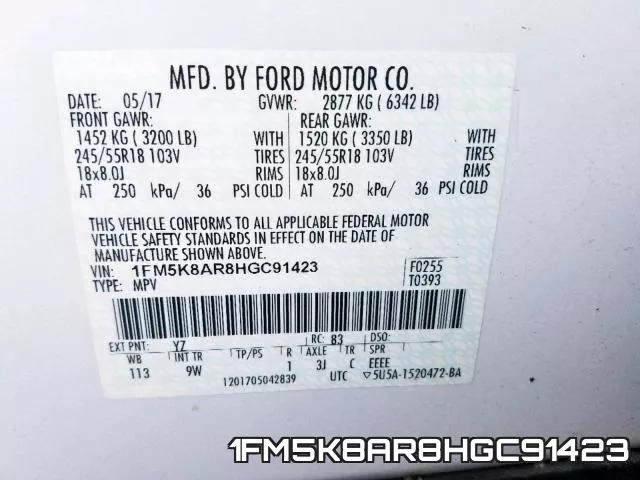1FM5K8AR8HGC91423 фото 2