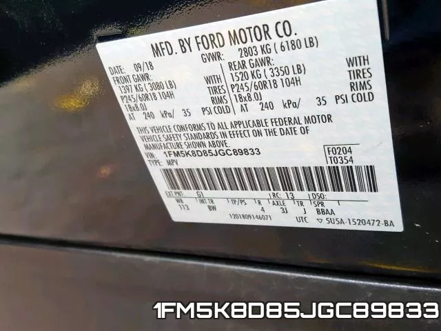1FM5K8D85JGC89833 фото 2
