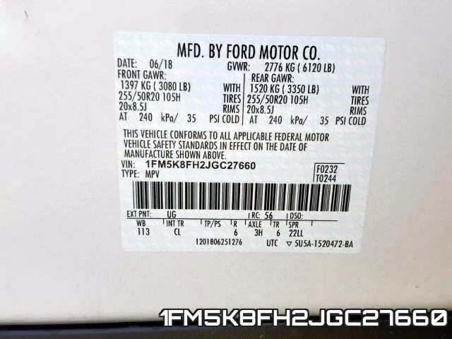 1FM5K8FH2JGC27660 фото 2