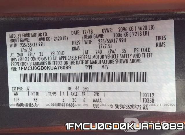 1FMCU0GD0KUA76089 фото 10