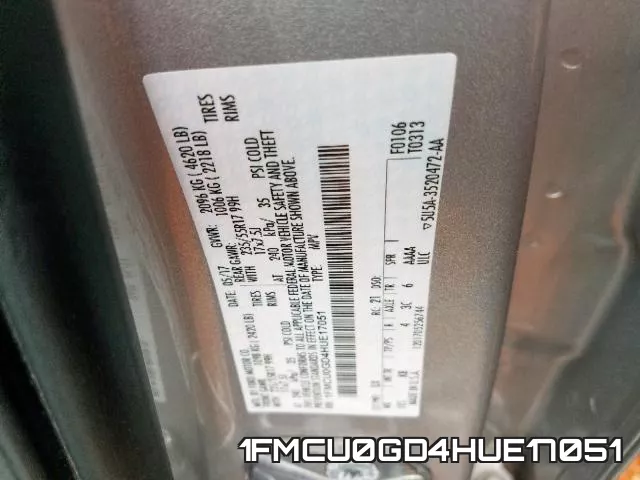 1FMCU0GD4HUE17051 фото 2