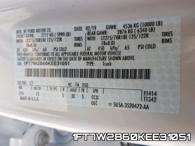 1FT7W2B60KEE31051 фото 2