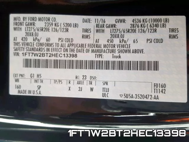 1FT7W2BT2HEC13398 фото 2