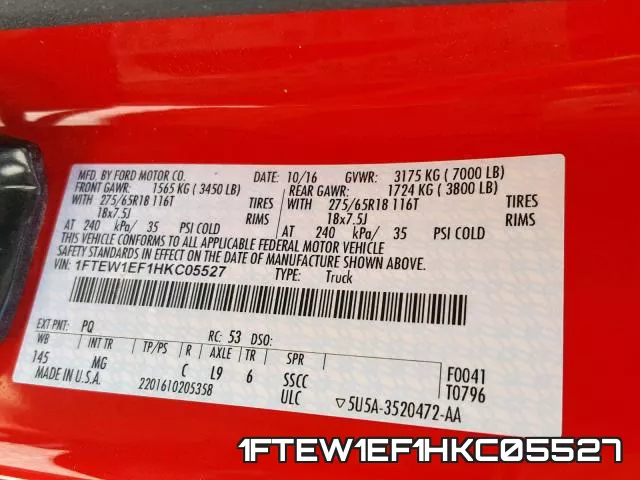 1FTEW1EF1HKC05527 фото 2
