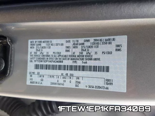 1FTEW1EP1KFA34089 фото 2