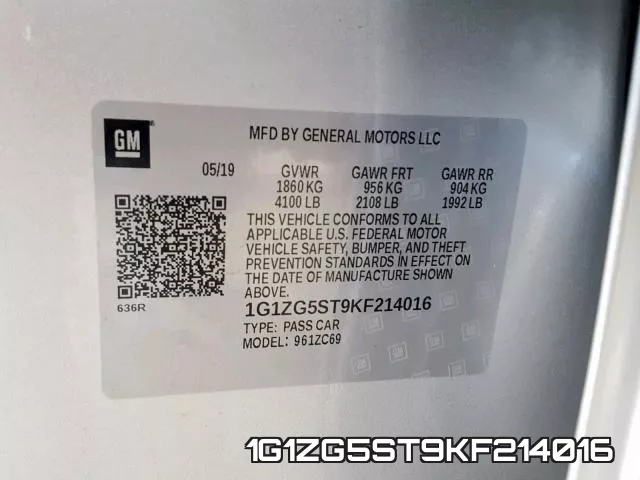 1G1ZG5ST9KF214016 фото 2