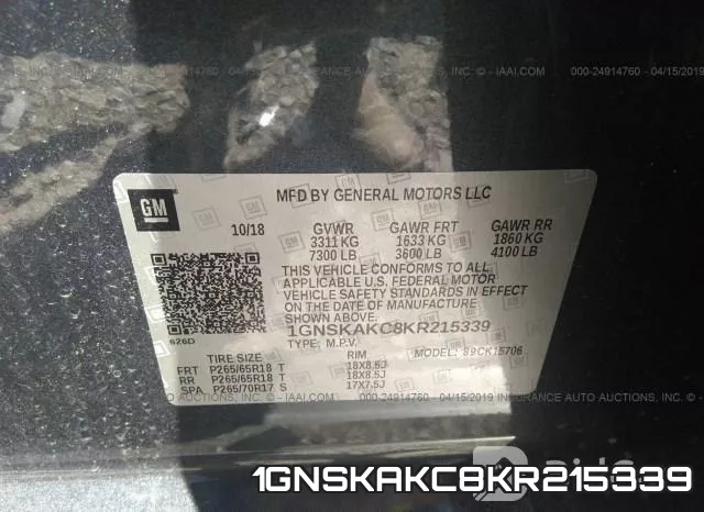 1GNSKAKC8KR215339 фото 10