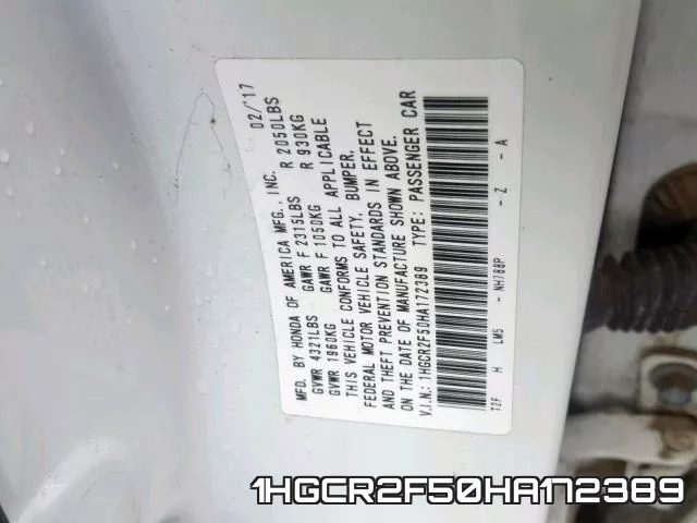 1HGCR2F50HA172389 фото 2