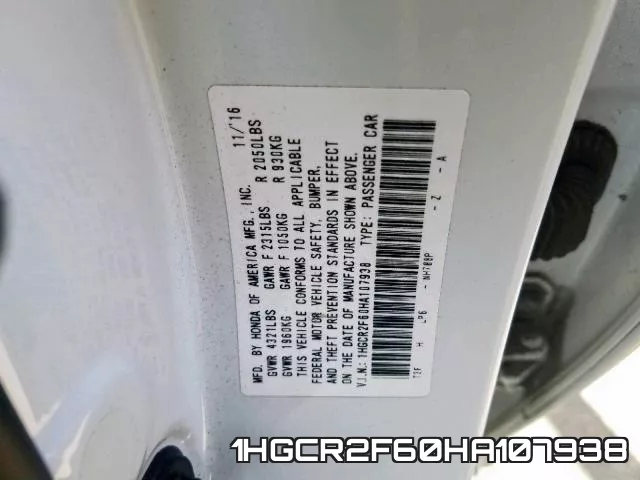 1HGCR2F60HA107938 фото 2