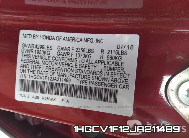 1HGCV1F12JA211489 фото 10
