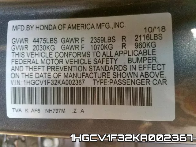 1HGCV1F32KA002367 фото 2
