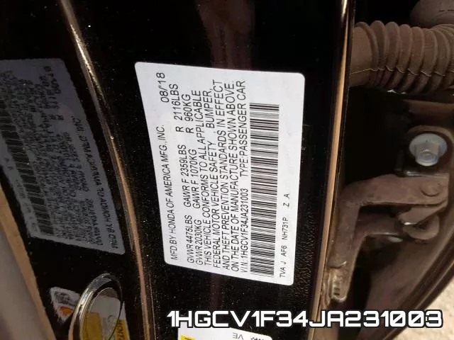 1HGCV1F34JA231003 фото 2