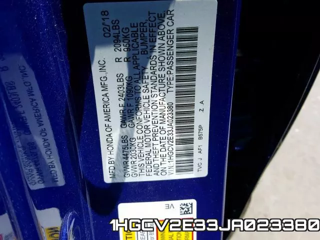 1HGCV2E33JA023380 фото 2