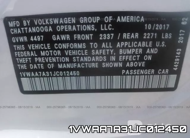 1VWAA7A31JC012450 фото 10