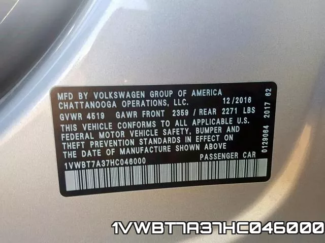 1VWBT7A37HC046000 фото 2