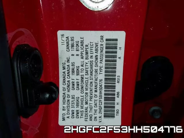 2HGFC2F53HH504776 фото 2