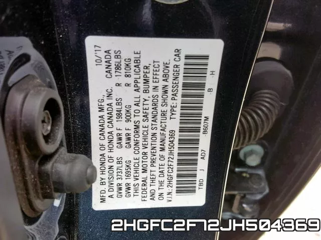 2HGFC2F72JH504369 фото 2