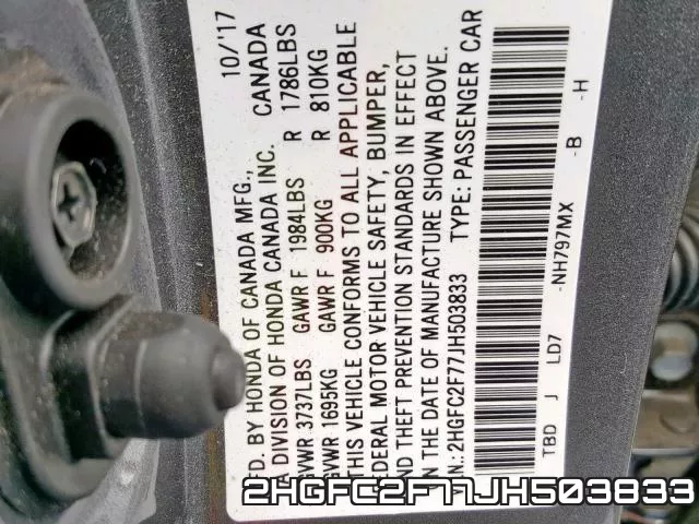 2HGFC2F77JH503833 фото 2