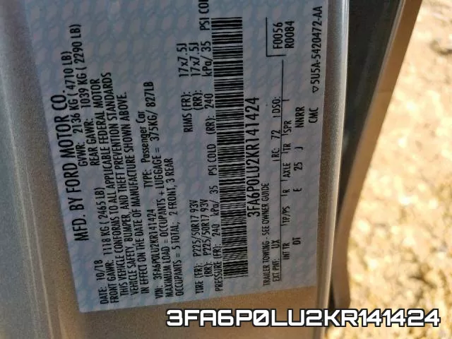 3FA6P0LU2KR141424 фото 2