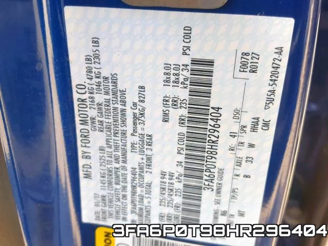 3FA6P0T98HR296404 фото 2