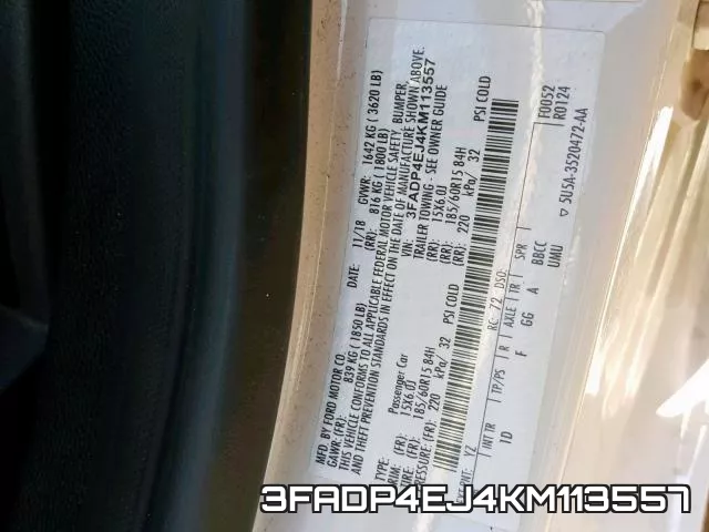 3FADP4EJ4KM113557 фото 2