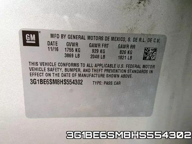3G1BE6SM8HS554302 фото 2