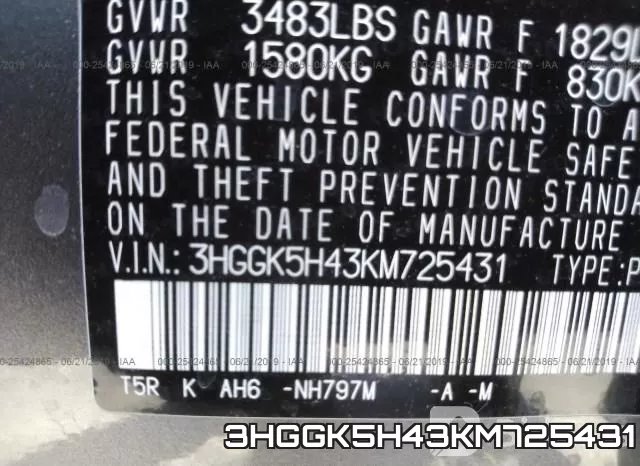 3HGGK5H43KM725431 фото 10