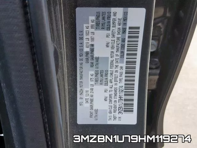 3MZBN1U79HM119274 фото 2