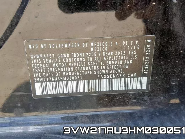 3VW217AU3HM030051 фото 2