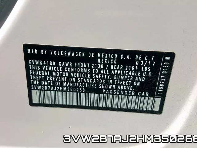 3VW2B7AJ2HM350268 фото 2