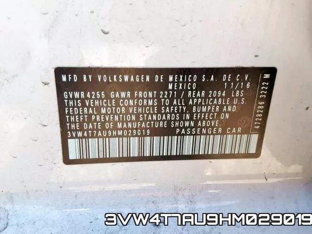3VW4T7AU9HM029019 фото 2