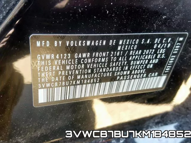 3VWCB7BU7KM184852 фото 2