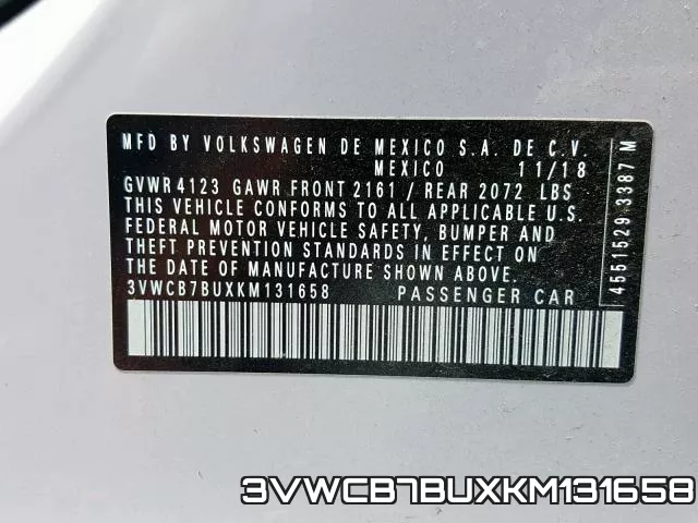 3VWCB7BUXKM131658 фото 2
