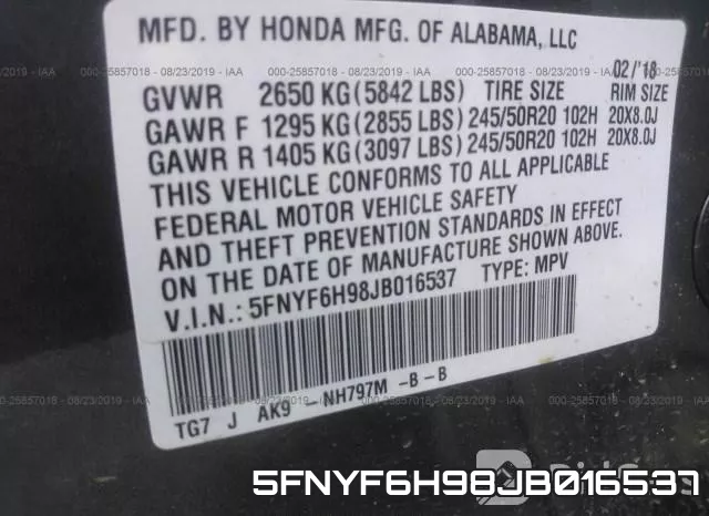 5FNYF6H98JB016537 фото 10