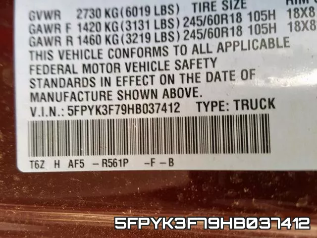 5FPYK3F79HB037412 фото 2