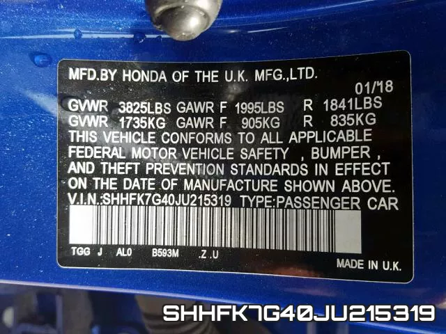 SHHFK7G40JU215319 фото 2