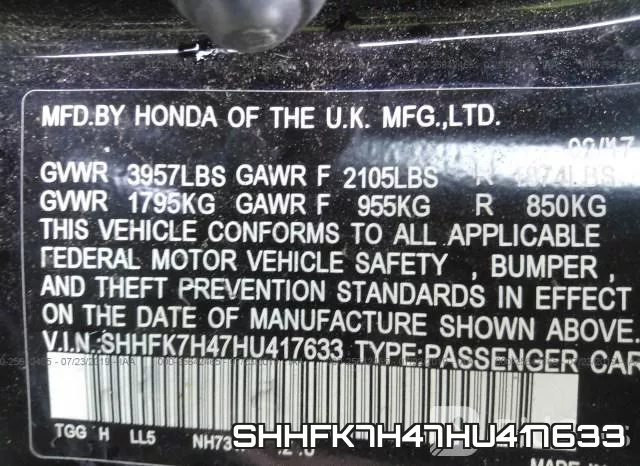 SHHFK7H47HU417633 фото 10