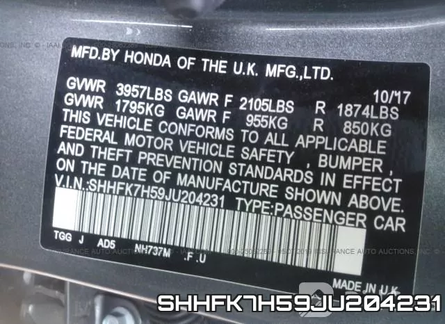 SHHFK7H59JU204231 фото 10