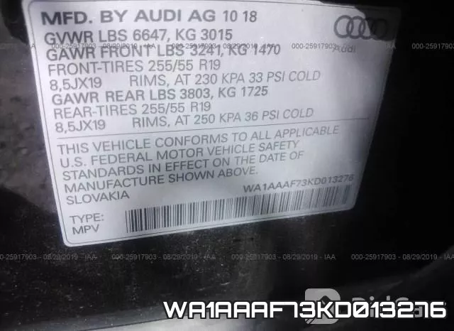 WA1AAAF73KD013276 фото 10