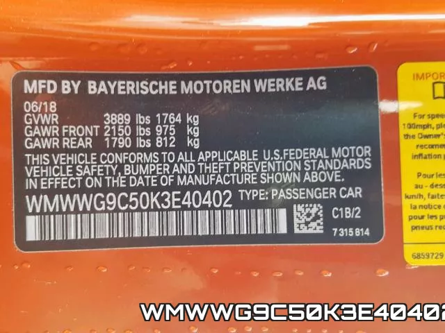 WMWWG9C50K3E40402 фото 2