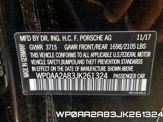 WP0AA2A83JK261324 фото 2