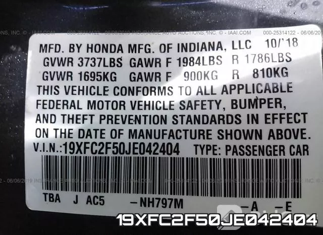 19XFC2F50JE042404 фото 10