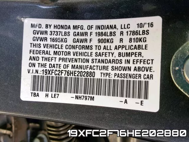 19XFC2F76HE202880 фото 2